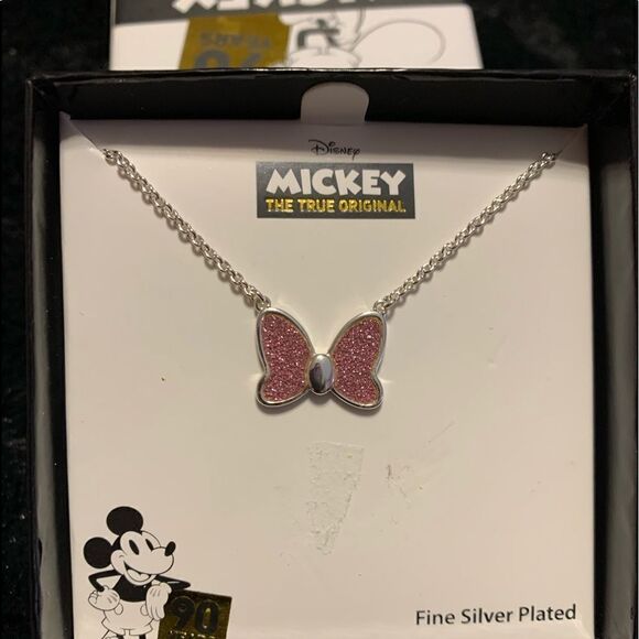 Disney pink Minnie pink bow necklace silver plated - Picture 2 of 4